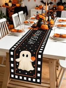 1 pièce Chemin de table fantôme mignon, décoration joyeuse d'Halloween, nappe de table d'Halloween, fournitures pour fête d'Halloween 2026, décoration de table d'Halloween, décoration de maison d'Halloween, décoration d'hiver, décoration de salle à manger et de cuisine d'Halloween, décoration de fête d'Halloween, cadeaux de fête pour rassemblement familial d'Halloween et de Noël, tapis de table imprimé fantôme mignon, décoration de remise des diplômes, Noël, Nouvel An, Jour des Morts - fantôme - Voir 5