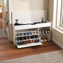 Shoe Bench, Hallway Bench With Fold-Out, Hidden Storage Compartment, Modern, Minimalist Design, Suitable For Entryways And Living Rooms, White, Dimensions: W100/D30/H52cm - White - View 3