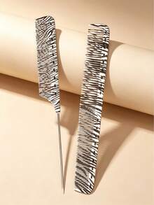 Set de 4 piezas/2 piezas/1 pieza de peines con estampado de cebra, kit profesional de peines antiestáticos que incluye peine de cola de rata, peine de dientes anchos, peine de dientes finos, peine desenredante para todo tipo de cabello, herramientas de peluquería para salón para mujeres y hombres - Blanco y Negro - Ver 9