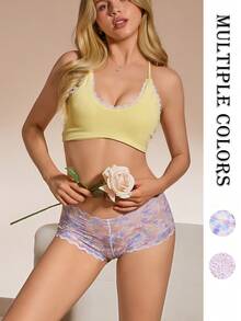 Bộ 2 quần lót boxer cạp trung phối ren in họa tiết dành cho nữ - Quần lót nâng mông gợi cảm, thoải mái, co giãn, thích hợp mặc hàng ngày và tập thể thao, yoga. - Nhiều màu - Xem 2