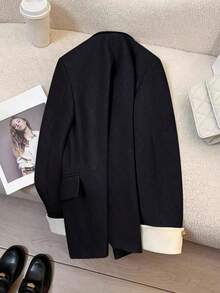Women's Elegant New Casual/Office Commute Minimalist Solid Color Button Blazer Spring Black - Black - View 6