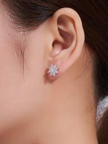 925 Sterling Silver Moissanite Earrings, Hypoallergenic, Minimalist Luxury Design, Anti-Oxidation Versatile Earrings, Gift For Valentine's Day, Mother's Day, Wedding, Engagement, Birthday, Comes With Gift Box And Certificate - Silver - View 5