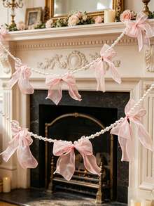 1pc/2pcs Faux Pearl Beaded Ribbon Bow Wreath, Elegant Hanging Decor, Handmade Beaded Garland, Suitable For Home, Wedding, Valentine's Day, Party, Holiday Decoration, Warm Gift For Mom - Multicolor - View 2