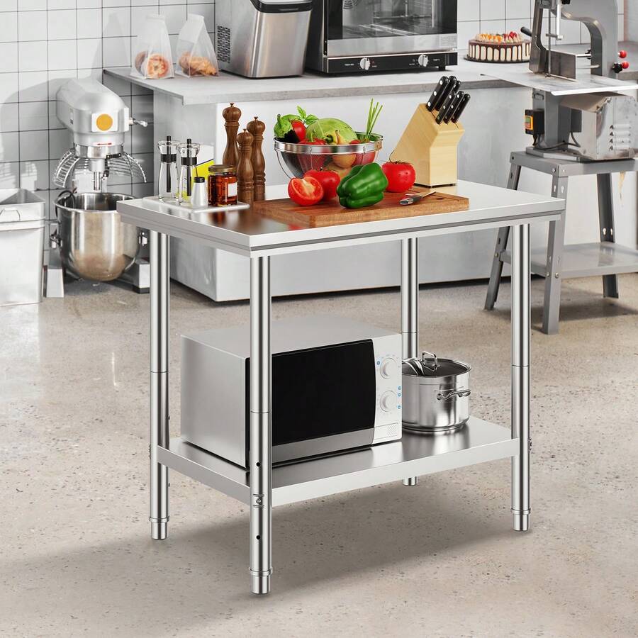 VEVOR Stainless Steel Prep Table, 35 X 24 X 31 Inch, 700 Lbs Load Capacity, Heavy Duty Metal Worktable With 3 Adjustable Height Levels, Commercial Workstation For Kitchen Garage Restaurant Backyard - 35 X 24 X 31 Inch, 700 Lbs - View 1