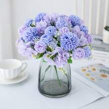 1/3/60件組人造繡球花菊花花束，人造花束，適用於居家、餐廳、客廳、戶外花園裝飾，可用於婚禮、居家花園和派對裝飾，人造花，婚禮花束，新娘花束，婚禮裝飾，母親節花束，春季裝飾 - 紫色 - 查看 4