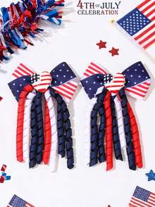 2pcs/Pack Fourth Of July USA Independence Day Multicolor Striped Fabric Bow Hair Clips, Cute Cake Headdress Hair Clips, American Flag Print Bow Hair Clips, Sparkly Glitter Hair Clips, Personalized Hair Accessories, Holiday Party Gift For Girls. - Multicolor - View 2