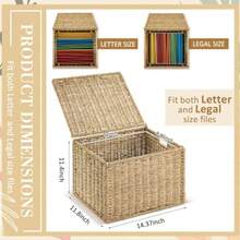 Jingmore Caja de Almacenamiento de Archivos Decorativa con Tapa Organizador de Archivos Colgantes de Hierba Marina para Archivos Tamaño Carta y Legal Caja de Almacenamiento de Documentos Plegable - Marrón - Ver 3