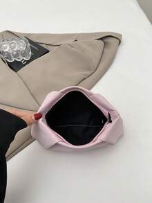 New Fashion Leopard Print Clutch, Pleated Cloud Bag, Solid Color Casual Envelope Bag, Cosmetic Bag, Travel Accessory Bag, Inner Liner Bag, Toiletry Bag, Storage Pouch - Pink - View 4