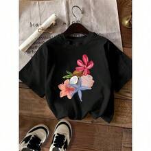 Women's T-Shirt With Tropical Hibiscus And Starfish Print - Hawaiian Beach Style, Short Sleeve, Breathable Crew Neck, Relaxed Fit, Soft Pink And Turquoise Hibiscus And Starfish Design, Spring/Autumn Outfits - [] - 查看 8