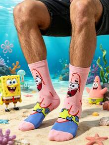SpongeBob SquarePants 5双男女通用卡通海洋生物印花中筒袜，趣味休闲四季袜 - 彩色 - 查看 4