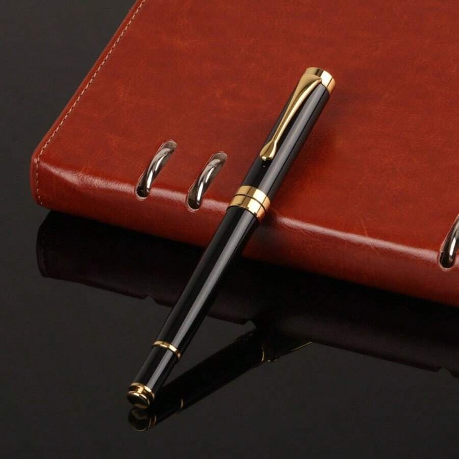  Luxury Metal Ballpoint Pen Set With 2 Refills - Black & Steel Gray With Gold Trim, Gift Box For Business Office - Sets - View 1