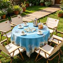 2D Flat, 1PC Polyester Material, Rectangular + Round Version, Fresh Ocean Style Rudder Blue Flower Printed Tablecloth, Suitable For Indoor And Outdoor Use, Suitable For Home Dining Tables, Living Room Coffee Tables, B&B Soft Furnishings, And Also Suitable For Outdoor Picnics And Terrace Layouts. It Is Stain-Resistant And Easy To Care For, Creating A Refreshing And Healing Vacation Atmosphere. Available In Multiple Sizes - Multicolor - View 1