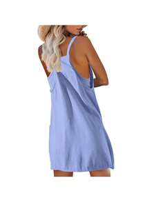 Women Athletic Dress Summer Tennis Workout Active Sports Mini Romper Dress Built In Shorts Travel Vacation Clothes - 淺藍色 - 查看 2
