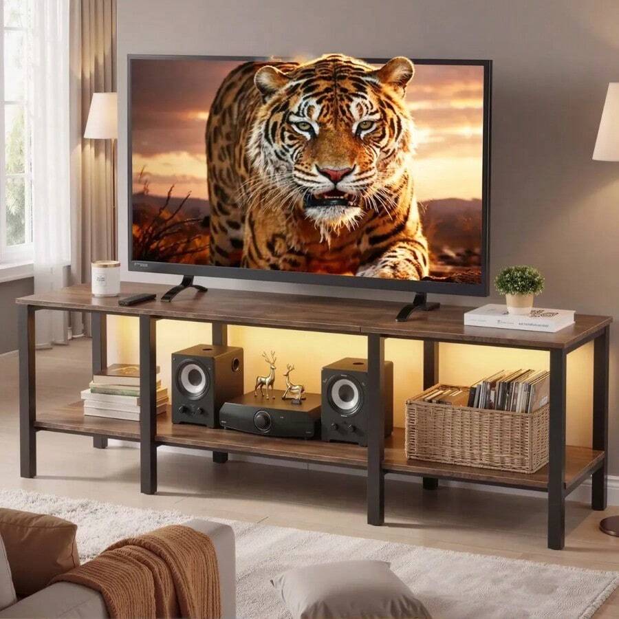 Mueble de TV Moderno 120 cm, con Luz RGB LED y Enchufe Integrado, para Televisor 55 Pulgadas - Negro - Ver 1