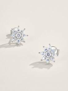 925 Sterling Silver Moissanite Earrings, Hypoallergenic, Minimalist Luxury Design, Anti-Oxidation Versatile Earrings, Gift For Valentine's Day, Mother's Day, Wedding, Engagement, Birthday, Comes With Gift Box And Certificate - Silver - View 6