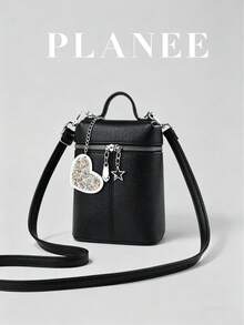 [PLANEE] Túi đeo chéo mini thời trang có khóa kéo, túi xách mặt dây chuyền hình ngôi sao và trái tim dễ thương, túi đựng điện thoại nhẹ nhàng, tiện dụng. - Nhiều màu - Xem 1
