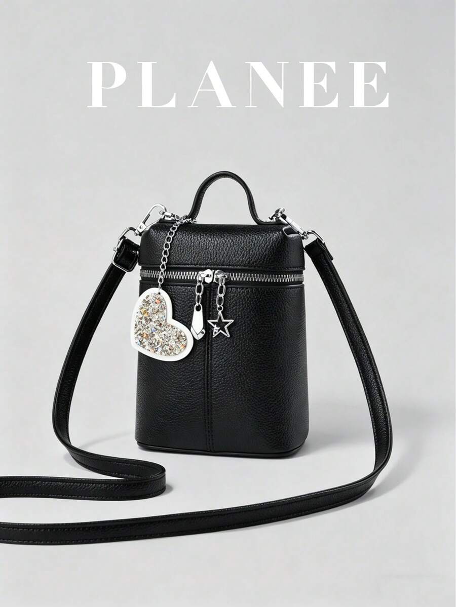 [PLANEE] Túi đeo chéo mini thời trang có khóa kéo, túi xách mặt dây chuyền hình ngôi sao và trái tim dễ thương, túi đựng điện thoại nhẹ nhàng, tiện dụng. - Nhiều màu - Xem 1
