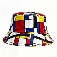 1pc New Geometric Block Print Bucket Hat, Suitable For Carnival Party, Beach Outing, Ideal Gift, Lightweight & Breathable - A - View 6