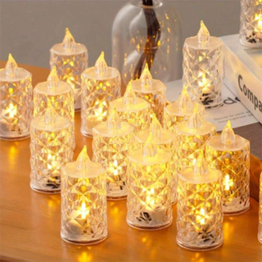 6 chiếc nến LED nhấp nháy chạy bằng pin, nến giả điện tử sống động như thật, giá đỡ nến pha lê LED, nến nhỏ trong suốt không lửa dùng cho sinh nhật, lễ đính hôn, ngày Valentine, Ramadan. - Nến không khói kim cương sang trọng - Xem 1