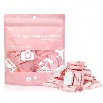 2 Bags Compressed Towels, Total 60 Counts Disposable Compression Towels, 100% Cotton Soft & Absorbent Individually Wrapped Compressed Wipes, 24*30cm Portable Travel Towels, Reusable Face Towels For Travel, Camping, Hotel, Gym, Daily Cleaning & Makeup Remover