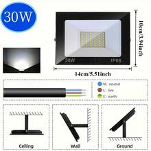 Holofote à Prova de Poeira IP66, Refletor LED para Uso Externo, Material de Liga de Alumínio, Branco Frio/Branco Quente 30W 50W 100W, 3000K 6000K; Adequado para Quintal, Entrada de Veículos, Garagem, Corredor, Jardim, Canteiro de Obras - Preto - Visão 10