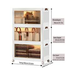 60cm Collapsible Storage Bins With Lids, Folding Storage Box For Home, Kitchen And Office, Stackable Closet Organizer With Wheels, With Doors Cube Storage Containers - 60cm/3 Layers (extra Wide) - View 12