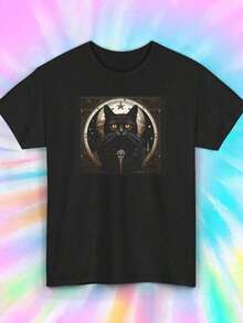 Mystical Black Cat Gothic Fantasy Magic Symbol Graphic T-Shirt S-5XL (1)Y2Y- Clothes Women - 黑色 10 - 查看 6