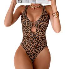 Women's Fashionable And Sexy Full-Body Leopard Print Strap Bikini One-Piece Swimsuit - Flower - View 6