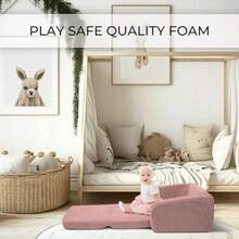 ZICOTO Cómoda silla para niños pequeños Elegante tumbona 2 en 1 hecha de espuma viscoelástica que se despliega fácilmente en un suave sofá de bebé para tomar una siesta moderno sofá plegable para - Rosado - Ver 8