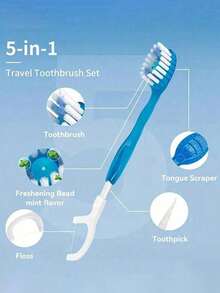 Bộ bàn chải đánh răng mini 5 trong 1 (1/5/10/20/30/50 chiếc), bàn chải đánh răng mini du lịch, bàn chải đánh răng mini đóng gói sẵn, chỉ nha khoa, tăm xỉa răng, dụng cụ làm sạch lưỡi, bàn chải đánh răng cầm tay giúp răng luôn thơm mát. - Nhiều màu - Xem 4