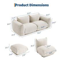 Sofá Loveseat de 2 Plazas en Chenilla, 76 Pulgadas con Cojines Gruesos, Estructura de Madera Maciza, Diseño Moderno Fácil de Montar, Color Blanco, Ideal para Sala de Estar Pequeña, Dormitorio y Oficin - Beis - Ver 2