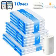 10/16/21pcs Thickened Vacuum Compression Storage Bags With Pump, Travel Reusable Vacuum Storage Bags For Luggage,Vacuum Storage Bags For Clothes, Pillows, Blankets, Bedding, Quilts, Towels, Travel Essentials, Ideal For Sealing Clothes, Perfect For Organizing Bedding And Travel Packing - Xem 11