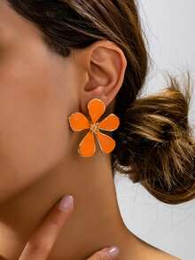 1 Pair Plush Leopard Floral Earrings, Fashion Sophisticated Unique Design, Versatile For Everyday Wear, Exaggerated Earrings For Autumn/Winter - Gold - View 3
