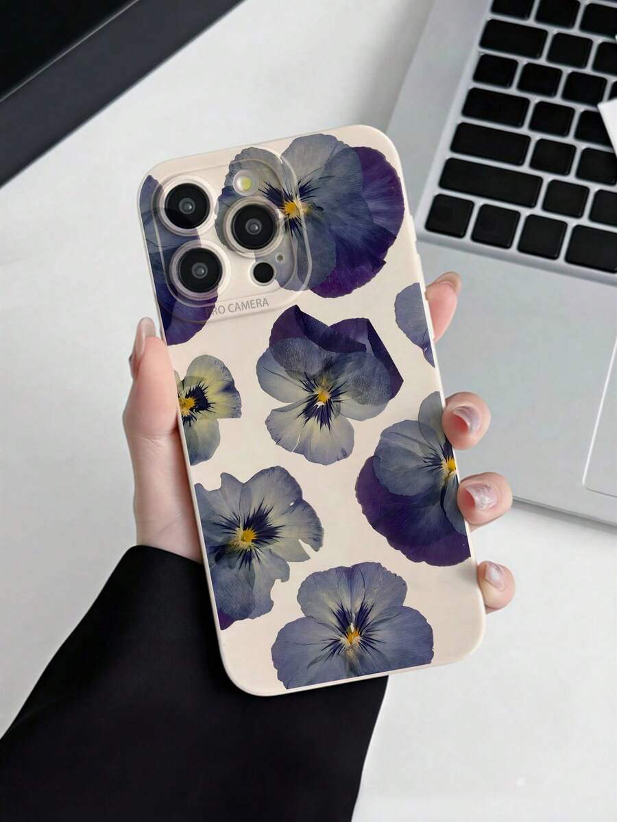 压花三色堇图案液态硅胶手机壳，全方位保护，防震防摔，TPU软胶材质，兼容 13/15/16/17pro/17/14/17/15pro/15 Plus/15 Pro Max/7 Plus/8 Plus/X/Xs Max/Xr/11 Pro/12 Pro/13 Pro/14 Pro/12 mini/13 mini - 彩色 - 查看 1