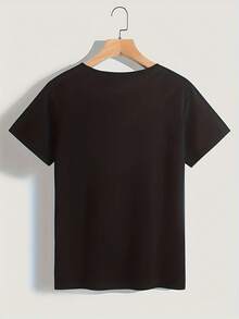 Camiseta de Manga Corta Oversize Talla Grande - Blusa Casual de Cuello Redondo con Estampado de Letras (Alfabeto Completo), Tejido de Elasticidad Media, Lavable a Máquina, Ajuste Holgado para Atuendos Informales y Capas - Camiseta Cómoda - Negro - Ver 2