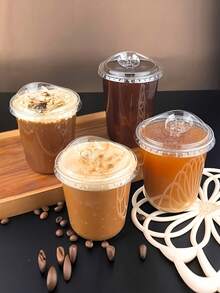 1/5/10/15pcs Thickened PET Coffee Cups With Lids, Leak-Proof Heat-Insulated Plastic Cups, Heat-Resistant Flip Lid Design, Ideal For Coffee Lovers, Suitable For Milk Tea, Coffee, Juice And More - Multicolor - View 2