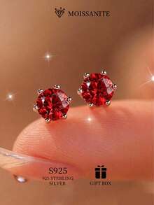 Bông tai bạc 925 đính đá Moissanite 0.5CT-1CT dành cho nữ - Đá Moissanite tròn màu trắng và đỏ - Kiểu dáng thời trang, thanh lịch, dễ thương, cổ điển với 6 chấu - Thích hợp làm quà tặng Ngày Valentine, Ngày của Mẹ, cho vợ, bạn gái, mẹ - Kèm chứng nhận Moissanite. - Phô mai Mozzarella đỏ - Vàng trắng - Xem 2