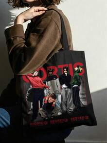 2pcs CORTI/S CRT Canvas Bags, Double-Sided CORTI Green & Red Printed, Durable Canvas, Large Capacity Reusable Tote Bags, Suitable For COER Fans Daily Commute And Shopping, Designed For JAMES/JUHOON/KEONHO/SEONGHYEON/Park Woo-Joo "COLOR OUTSIDE THE LINES GREEN RED What You Want GO!" CORTI/S Debut K-Pop 5th Gen Boy Group - Multicolor - View 3