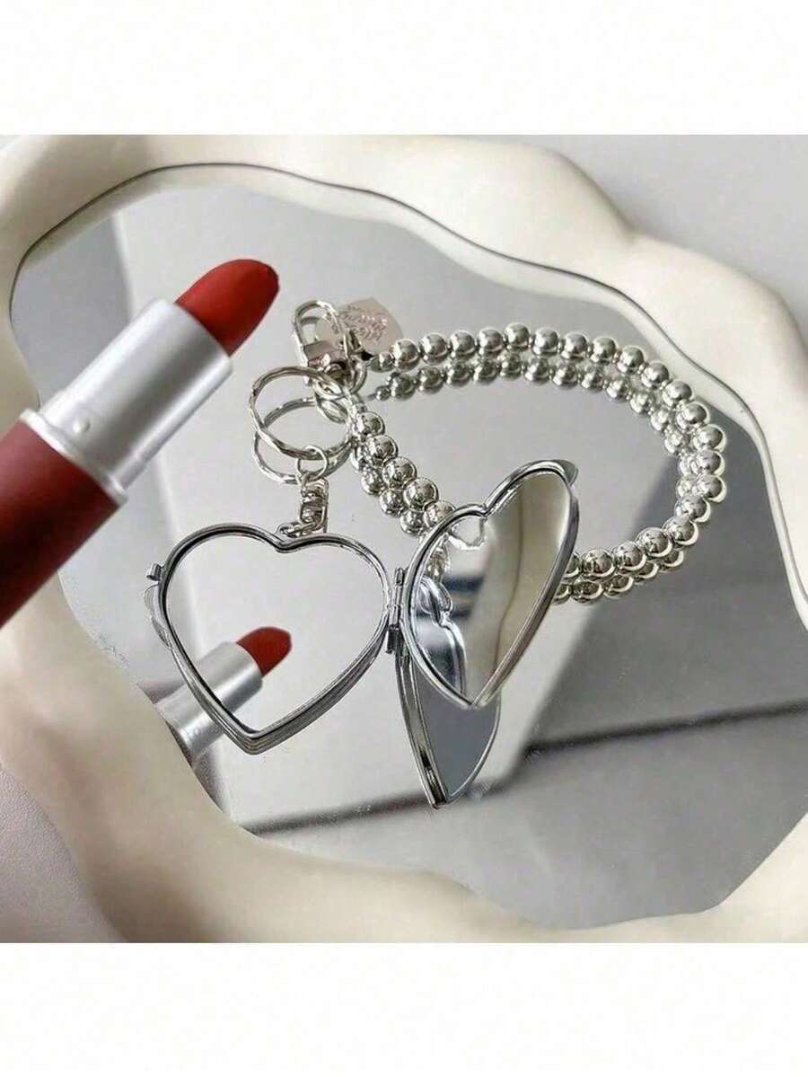1PC Girls Fashion Heart Mirror Beaded Backpack Chain Exquisite Phone Strap Bag Pendant Gift - Image Color - View 1