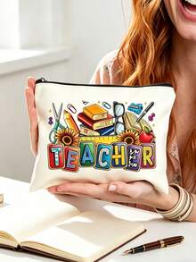 Bolsa de cosméticos elegante y minimalista, bolsa de aseo portátil, bolsa de maquillaje de viaje reutilizable de gran capacidad. Adecuada para jóvenes, puede almacenar auriculares, accesorios pequeños y carteras. Esta bolsa de almacenamiento casual multifuncional también funciona como estuche para lápices de estudiante. Sirve como un exquisito regalo de cumpleaños y un regalo perfecto para amantes, hermanas y jóvenes. - Multicolor - Ver 1