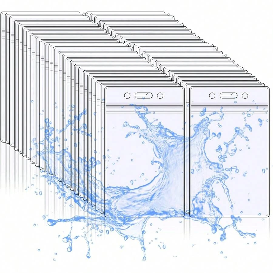 50 chiếc ví đựng thẻ ID chống thấm nước, có thể tái sử dụng - Trong suốt, dạng dọc, có khóa kéo - Thích hợp để đựng bằng lái xe, thẻ tín dụng, chìa khóa khách sạn, v.v. - SciencePurchase - 50 cái - Xem 1
