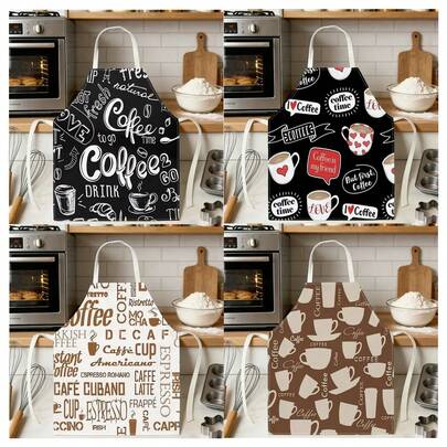 1pc Afternoon Tea Pattern Apron, Creative Funny Fashion Printed Apron, Kitchen Cooking Household Cleaning Apron, Creative Home Apron