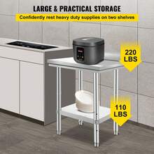 VEVOR 24 X 24 X 35 Inch Stainless Steel Work Table, Commercial Food Prep Worktable Heavy Duty Prep Worktable, Metal Work Table With Adjustable Height For Restaurant, Home And Hotel - 24 X 24 X 35 Inch - View 4