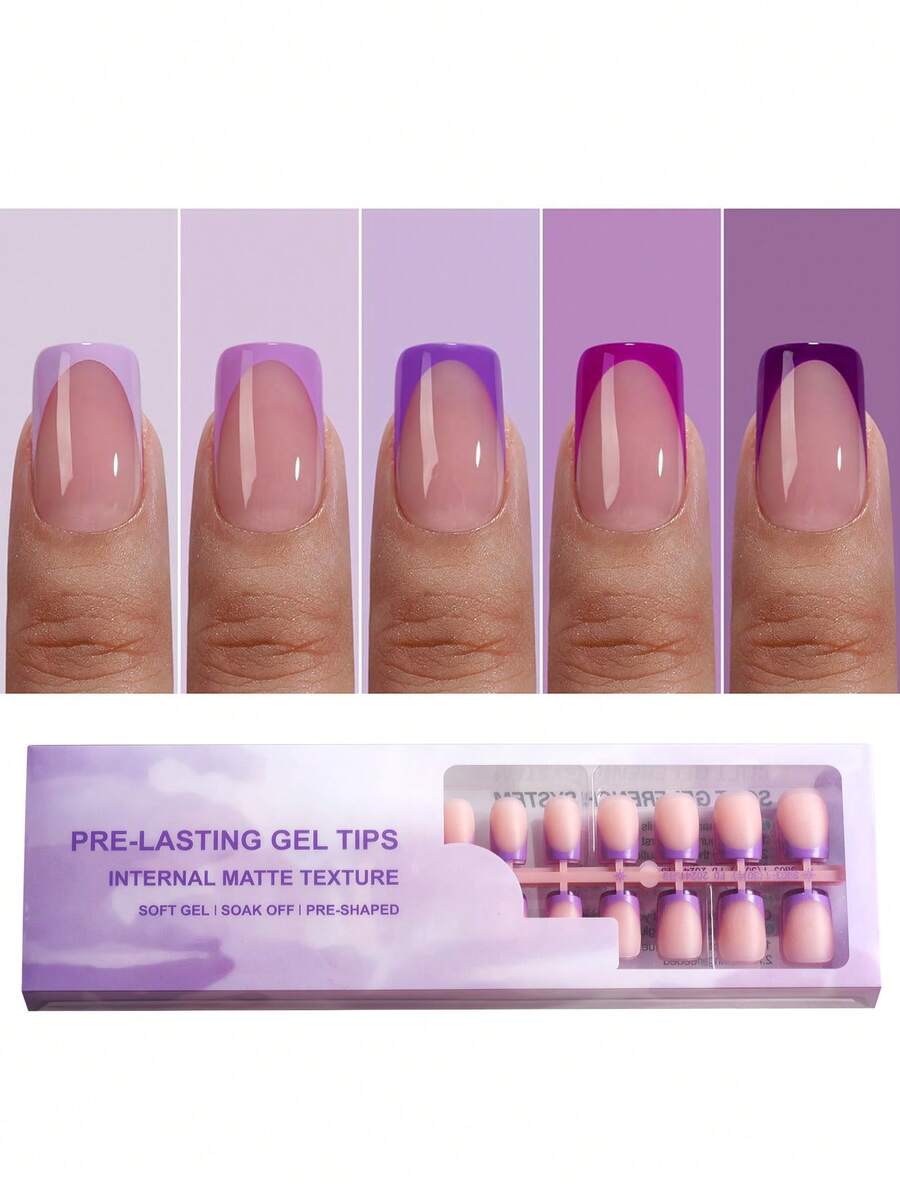 150 piezas Puntas de uñas francesas azules rectangulares - Puntas de uñas rectangulares, puntas de uñas acrílicas, puntas de extensión de uñas acrílicas falsas azules removibles, 15 tamaños, adecuadas para DIY, suministros de uñas de regalo azul para primavera/verano para mujeres - Morado - Ver 1