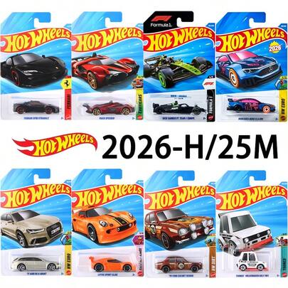 Hot Wheel 1:64 比例合金玩具车，26H/25P/25M 批次合金玩具车，包括 Otzp 电车、招财猫、奥迪 RS6、奥斯汀迷你、达特桑皮卡、莲花、大陆、凯迪拉克、CLA、SF90、雪佛兰、索伯 F1 等车型，合金车 C4982 小型汽车收藏爱好者男孩礼物玩具车模型，是圣诞节和生日礼物的理想选择，收藏爱好者喜爱的趣味汽车模型，适合 3 岁及以上儿童，1 件装