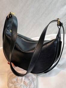 New Fashion Women's Solid Color Minimalist Shoulder Bag, PU Material, Suitable For Dates, Shopping, Versatile And Exquisite - Black - View 6