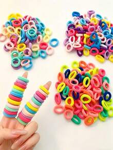 20 piezas/100 piezas/200 piezas Lazos elásticos de nailon de colores, suaves y no dañinos, scrunchies, bandas para el cabello, accesorios para el cabello para niñas, adecuados para coleta, uso diario - Multicolor - Ver 5