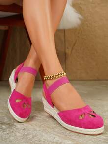 Women's Comfortable Non-Slip Apricot Linen Rope Platform Wedge Sandals, Suitable For Spring And Summer Vacation - Hot Pink - View 7