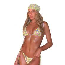 New Sexy Printed Backless Two-Piece Swimsuit For Women, Lace-Up Three-Ring Bikini 23083 Without Chain - 1 - View 5