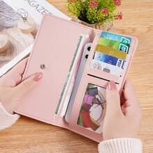 Women's Long Wallet, Multifunctional Card Holder, Simple Clutch Bag, Slim Multi-Card Slot Coin Purse - Long Double-stitched: Brown - View 6